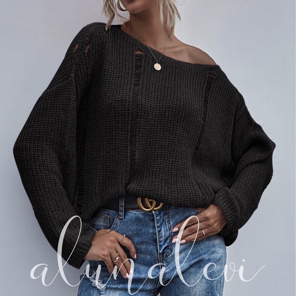 greydistressed oversized knit sweater - Picture 2 of 8